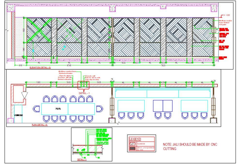 Feature Wall with Jali & Mirror Details-  AutoCAD Design